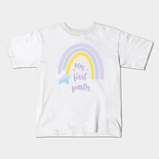 My first party quote, lettering, rainbow art, star baby shower Kids T-Shirt